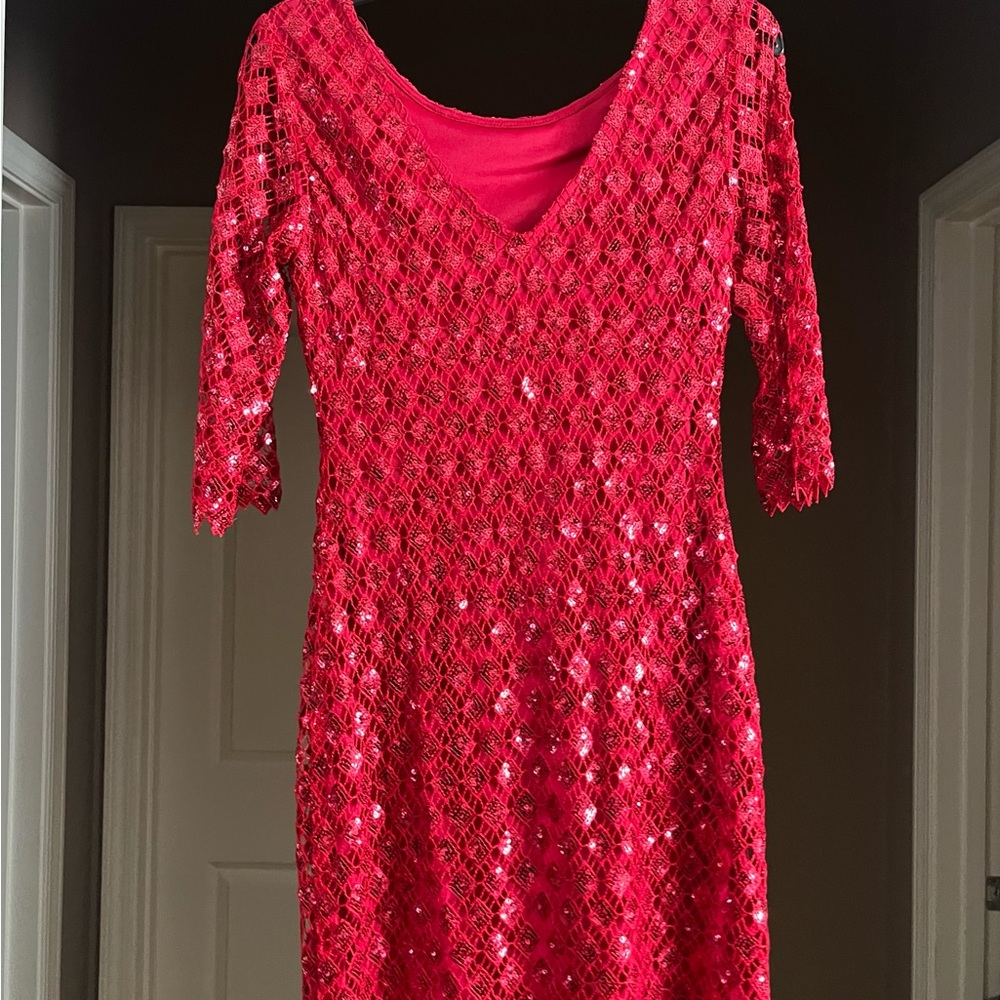 Chelsea & Violet Sparkling Red Long Sleeve Dress